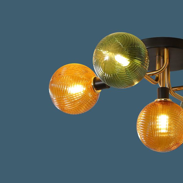 Contemporary Scandinavian Iron Glass Spherical 5/9-Light Semi-Flush Mount Ceiling Light For Living Room, Bedroom Or Entrance Hallway - Image 9