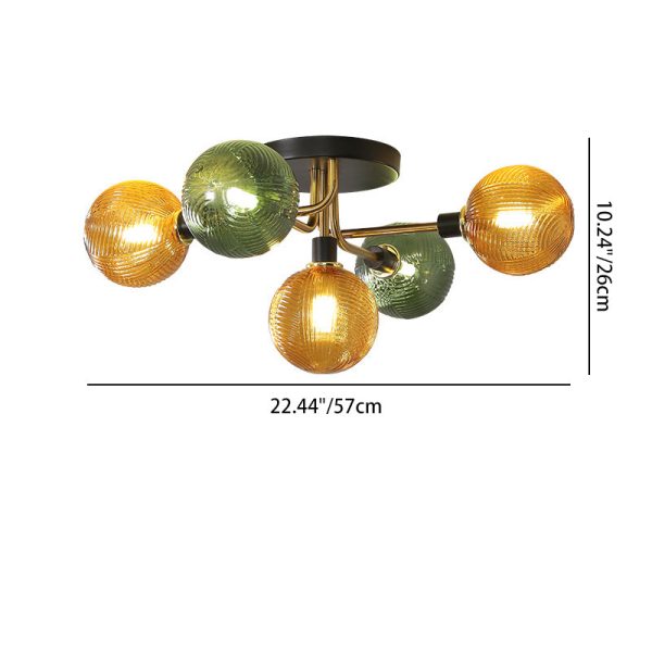 Contemporary Scandinavian Iron Glass Spherical 5/9-Light Semi-Flush Mount Ceiling Light For Living Room, Bedroom Or Entrance Hallway - Image 7
