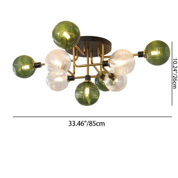 Contemporary Scandinavian Iron Glass Spherical 5/9-Light Semi-Flush Mount Ceiling Light For Living Room, Bedroom Or Entrance Hallway - Image 8