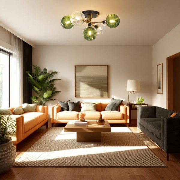 Contemporary Scandinavian Iron Glass Spherical 5/9-Light Semi-Flush Mount Ceiling Light For Living Room, Bedroom Or Entrance Hallway - Image 14