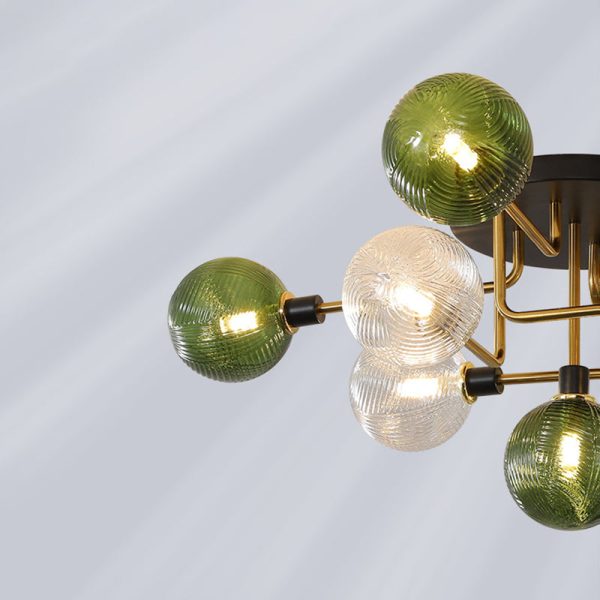 Contemporary Scandinavian Iron Glass Spherical 5/9-Light Semi-Flush Mount Ceiling Light For Living Room, Bedroom Or Entrance Hallway - Image 11