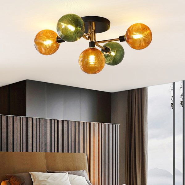 Contemporary Scandinavian Iron Glass Spherical 5/9-Light Semi-Flush Mount Ceiling Light For Living Room, Bedroom Or Entrance Hallway - Image 4