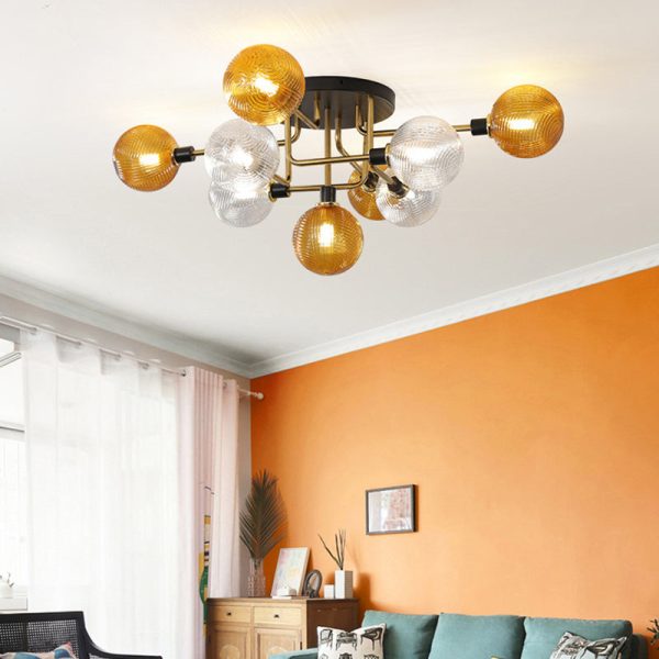 Contemporary Scandinavian Iron Glass Spherical 5/9-Light Semi-Flush Mount Ceiling Light For Living Room, Bedroom Or Entrance Hallway - Image 3
