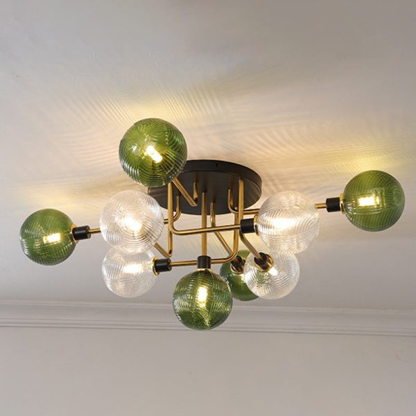 Contemporary Scandinavian Iron Glass Spherical 5/9-Light Semi-Flush Mount Ceiling Light For Living Room, Bedroom Or Entrance Hallway - Image 12