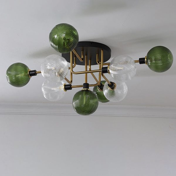 Contemporary Scandinavian Iron Glass Spherical 5/9-Light Semi-Flush Mount Ceiling Light For Living Room, Bedroom Or Entrance Hallway - Image 13