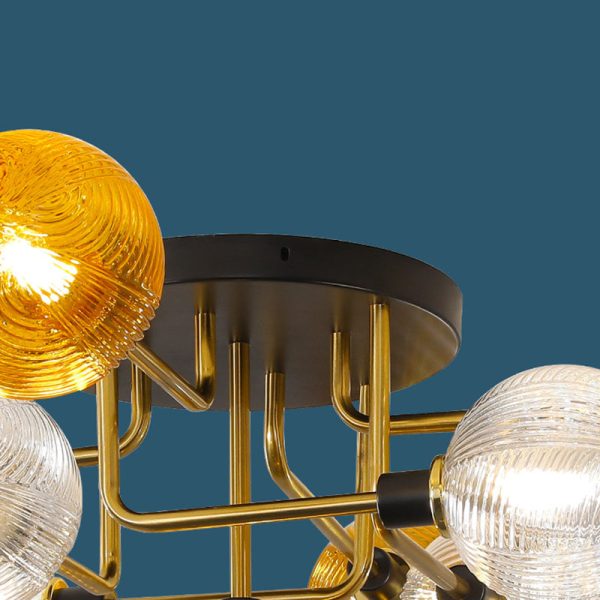 Contemporary Scandinavian Iron Glass Spherical 5/9-Light Semi-Flush Mount Ceiling Light For Living Room, Bedroom Or Entrance Hallway - Image 10