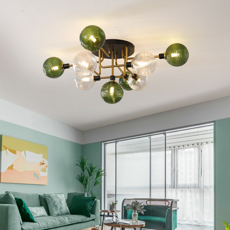 BS-Lighting-LD00008-3-f09fb692-c23d-49d5-8f43-d085893bc2f4.jpg Contemporary Scandinavian Iron Glass Spherical 5/9-Light Semi-Flush Mount Ceiling Light For Living Room, Bedroom Or Entrance Hallway - Image 1