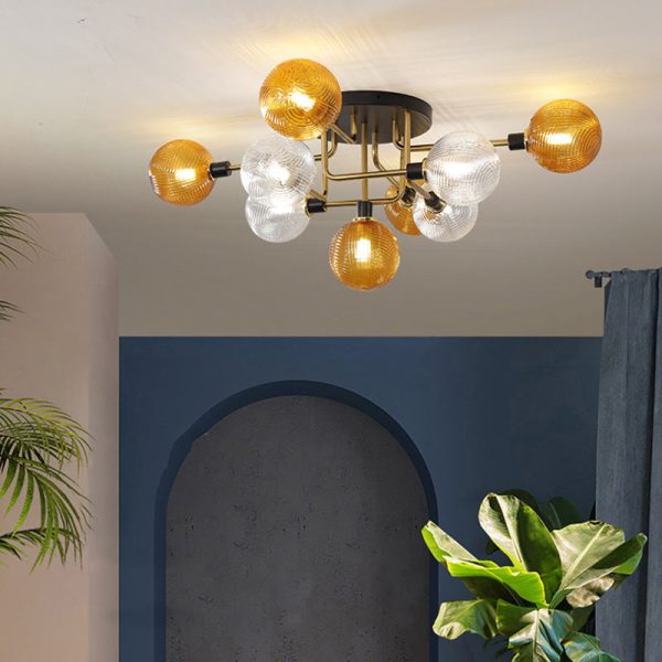 Contemporary Scandinavian Iron Glass Spherical 5/9-Light Semi-Flush Mount Ceiling Light For Living Room, Bedroom Or Entrance Hallway - Image 6
