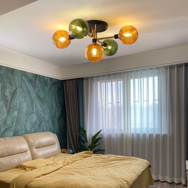 Contemporary Scandinavian Iron Glass Spherical 5/9-Light Semi-Flush Mount Ceiling Light For Living Room, Bedroom Or Entrance Hallway - Image 2