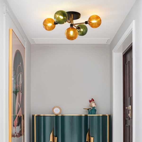 Contemporary Scandinavian Iron Glass Spherical 5/9-Light Semi-Flush Mount Ceiling Light For Living Room, Bedroom Or Entrance Hallway - Image 5