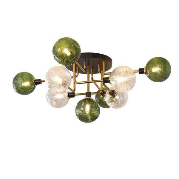 Contemporary Scandinavian Iron Glass Spherical 5/9-Light Semi-Flush Mount Ceiling Light For Living Room, Bedroom Or Entrance Hallway - Image 17