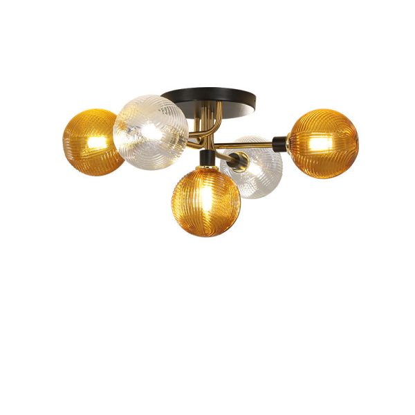Contemporary Scandinavian Iron Glass Spherical 5/9-Light Semi-Flush Mount Ceiling Light For Living Room, Bedroom Or Entrance Hallway - Image 20
