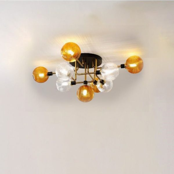 Contemporary Scandinavian Iron Glass Spherical 5/9-Light Semi-Flush Mount Ceiling Light For Living Room, Bedroom Or Entrance Hallway - Image 16