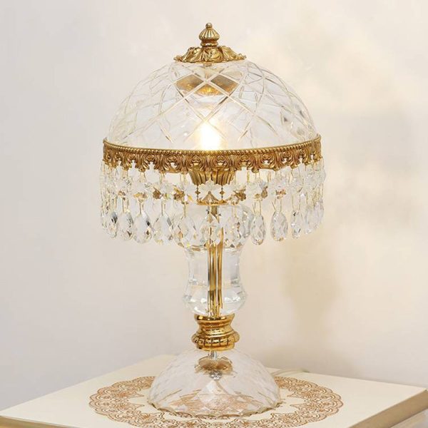 Traditional Luxury Brass Crystal Jellyfish-Shaped 1-Light Table Lamp For Bedside Or Living Room - Image 10