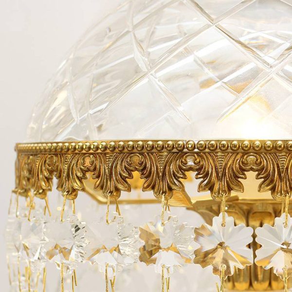Traditional Luxury Brass Crystal Jellyfish-Shaped 1-Light Table Lamp For Bedside Or Living Room - Image 5