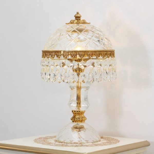 Traditional Luxury Brass Crystal Jellyfish-Shaped 1-Light Table Lamp For Bedside Or Living Room - Image 9