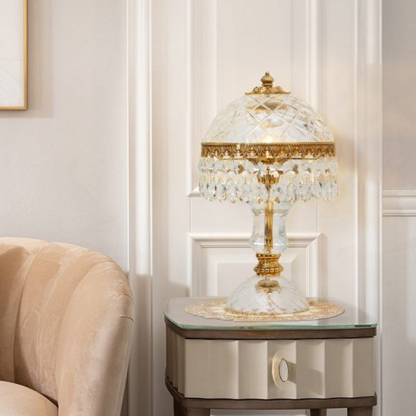 Traditional Luxury Brass Crystal Jellyfish-Shaped 1-Light Table Lamp For Bedside Or Living Room - Image 2