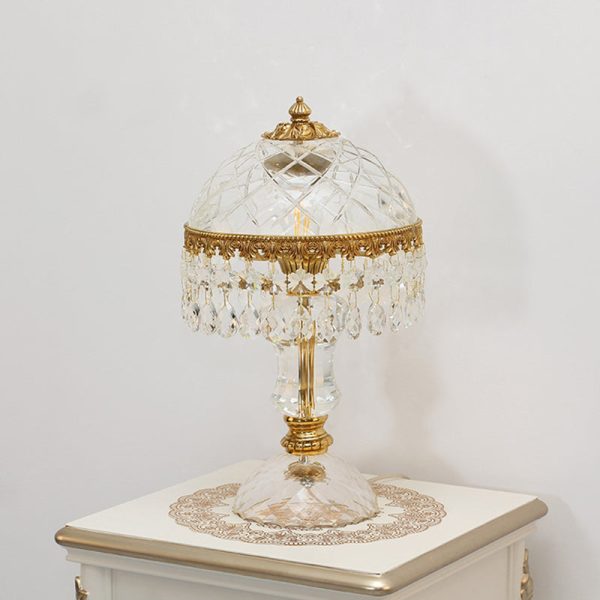 Traditional Luxury Brass Crystal Jellyfish-Shaped 1-Light Table Lamp For Bedside Or Living Room - Image 11