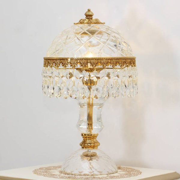 Traditional Luxury Brass Crystal Jellyfish-Shaped 1-Light Table Lamp For Bedside Or Living Room - Image 8