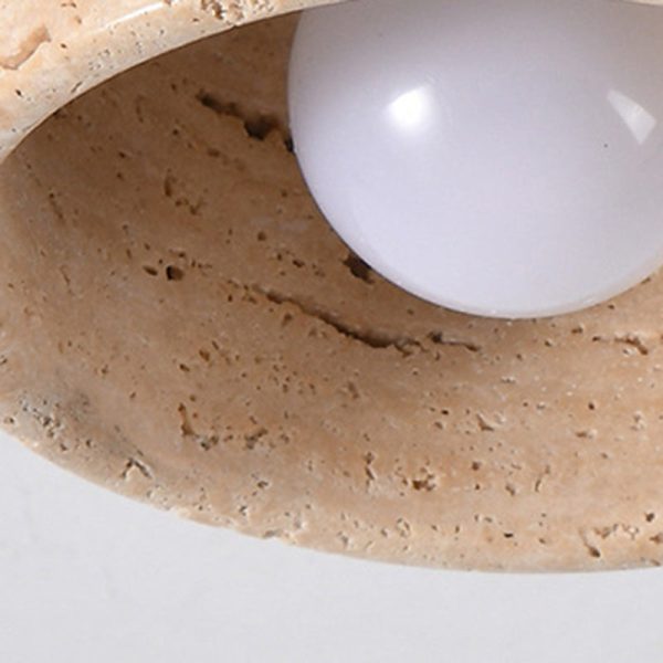 Traditional Japanese Round Square Stone Wood 1-Light Semi-Flush Mount Ceiling Light For Living Room - Image 6