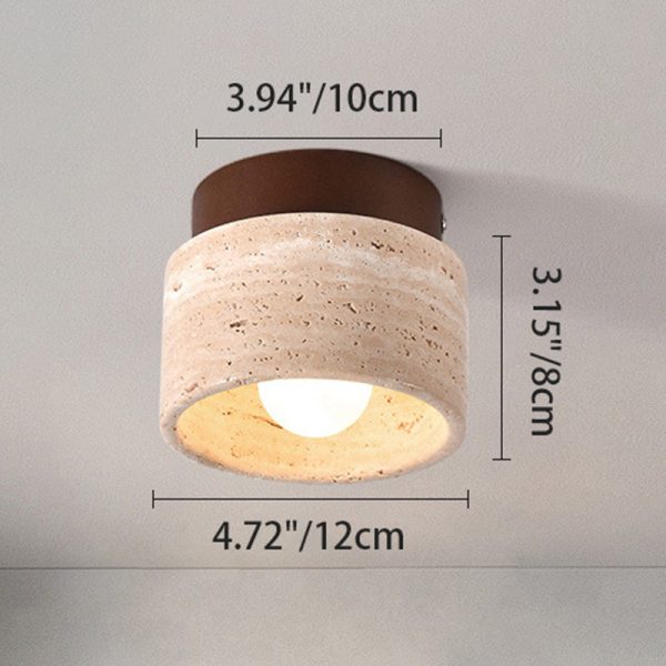 Traditional Japanese Round Square Stone Wood 1-Light Semi-Flush Mount Ceiling Light For Living Room - Image 5