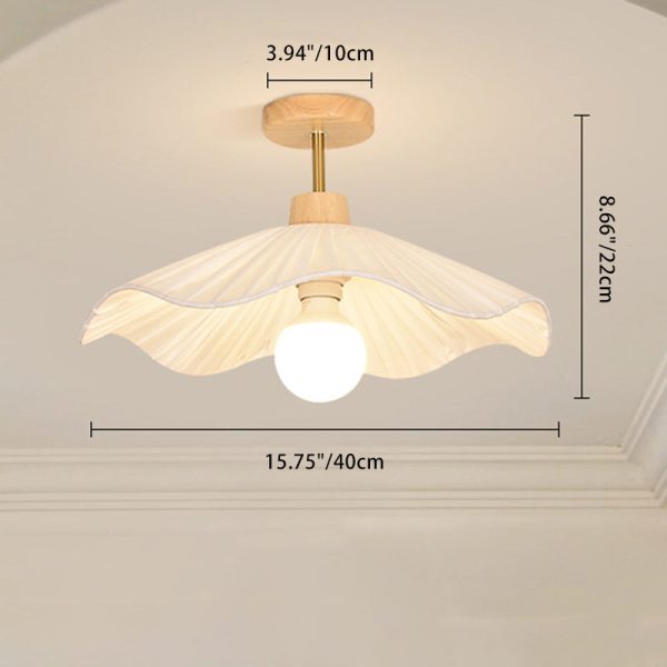 Contemporary Coastal Wave Wood Fabric 1-Light Semi-Flush Mount Ceiling Light For Living Room - Image 4