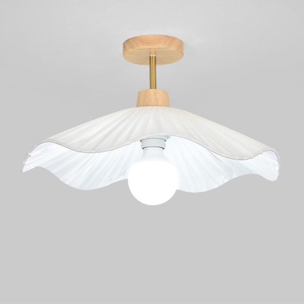 Contemporary Coastal Wave Wood Fabric 1-Light Semi-Flush Mount Ceiling Light For Living Room - Image 13