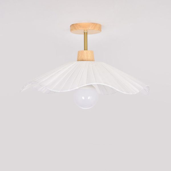 Contemporary Coastal Wave Wood Fabric 1-Light Semi-Flush Mount Ceiling Light For Living Room - Image 14