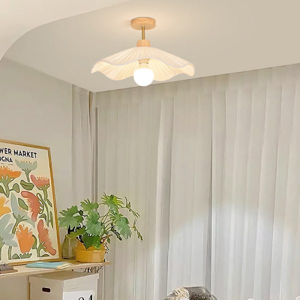 Contemporary Coastal Wave Wood Fabric 1-Light Semi-Flush Mount Ceiling Light For Living Room - Image 10