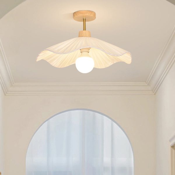 Contemporary Coastal Wave Wood Fabric 1-Light Semi-Flush Mount Ceiling Light For Living Room - Image 11