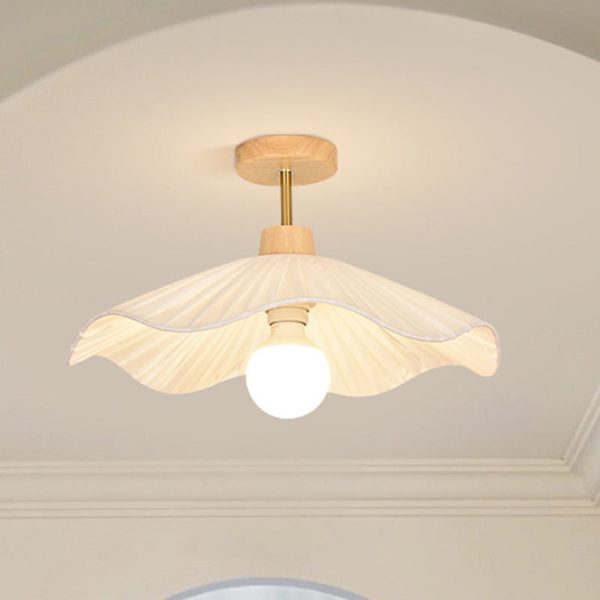 Contemporary Coastal Wave Wood Fabric 1-Light Semi-Flush Mount Ceiling Light For Living Room - Image 2