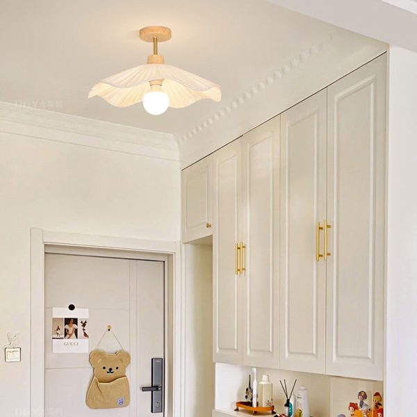 Contemporary Coastal Wave Wood Fabric 1-Light Semi-Flush Mount Ceiling Light For Living Room - Image 7