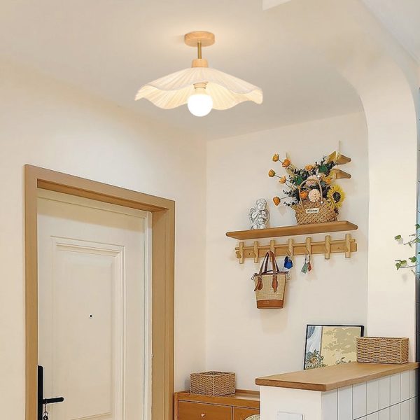 Contemporary Coastal Wave Wood Fabric 1-Light Semi-Flush Mount Ceiling Light For Living Room - Image 8