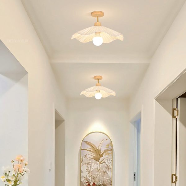 Contemporary Coastal Wave Wood Fabric 1-Light Semi-Flush Mount Ceiling Light For Living Room - Image 3