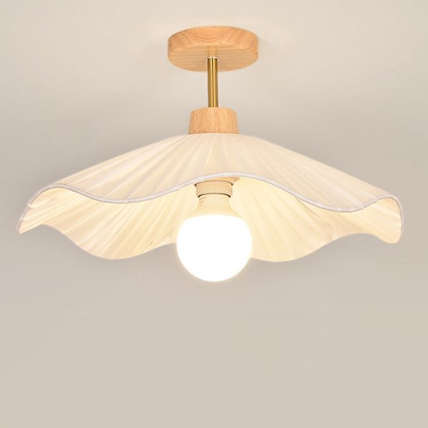 Contemporary Coastal Wave Wood Fabric 1-Light Semi-Flush Mount Ceiling Light For Living Room - Image 9