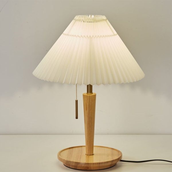Traditional Japanese Dome Wood Fabric 1-Light Table Lamp For Living Room - Image 2