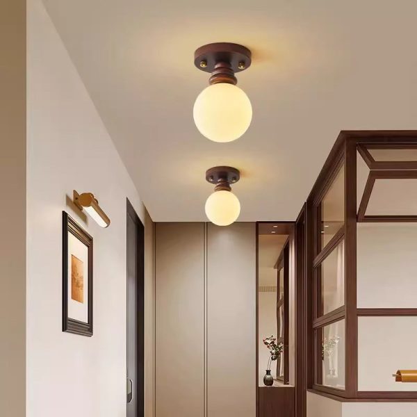 Traditional Japanese Oval Wood Glass 1-Light Semi-Flush Mount Ceiling Light For Living Room - Image 6