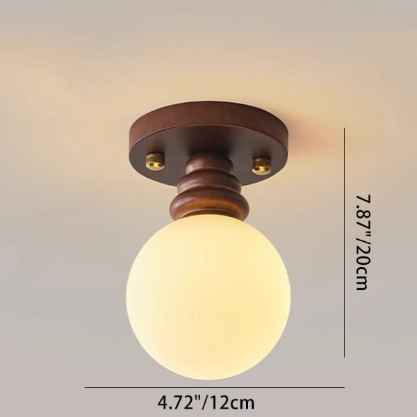 Traditional Japanese Oval Wood Glass 1-Light Semi-Flush Mount Ceiling Light For Living Room - Image 4