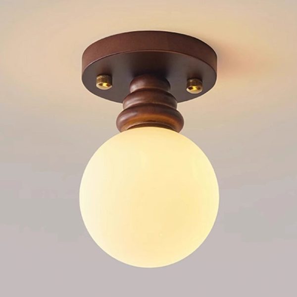 Traditional Japanese Oval Wood Glass 1-Light Semi-Flush Mount Ceiling Light For Living Room - Image 3