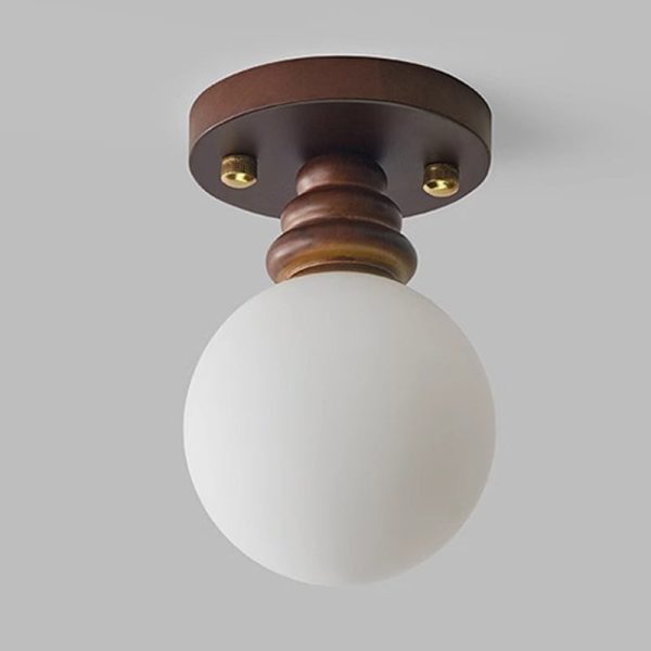 Traditional Japanese Oval Wood Glass 1-Light Semi-Flush Mount Ceiling Light For Living Room - Image 5