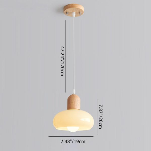 Contemporary Nordic Round Wood Glass 1-Light Pendant Light For Living Room - Image 6