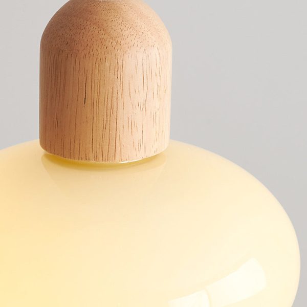 Contemporary Nordic Round Wood Glass 1-Light Pendant Light For Living Room - Image 8