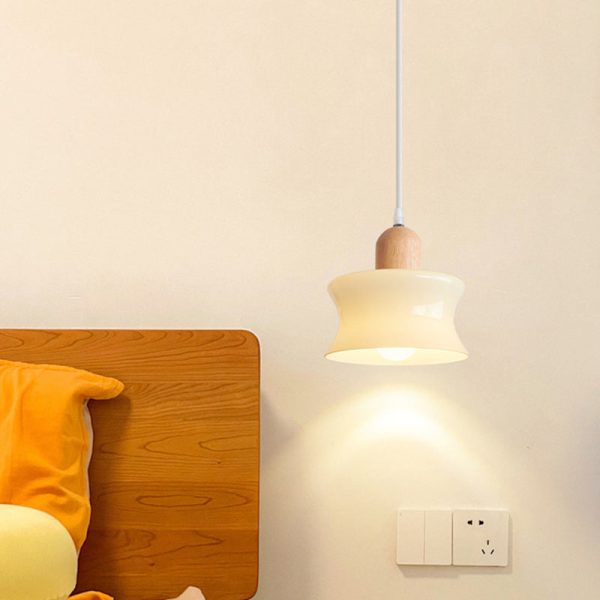 Contemporary Nordic Round Wood Glass 1-Light Pendant Light For Living Room - Image 15