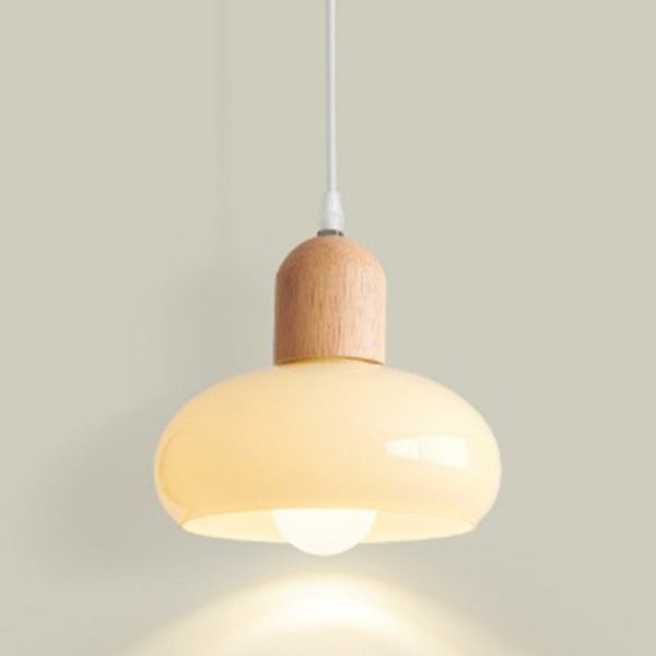Contemporary Nordic Round Wood Glass 1-Light Pendant Light For Living Room - Image 16