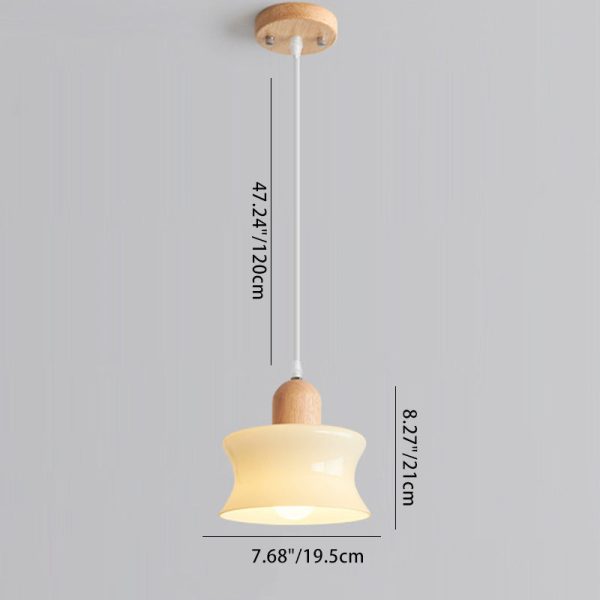 Contemporary Nordic Round Wood Glass 1-Light Pendant Light For Living Room - Image 4