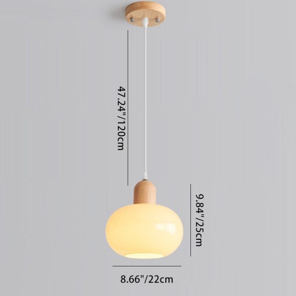 Contemporary Nordic Round Wood Glass 1-Light Pendant Light For Living Room - Image 5