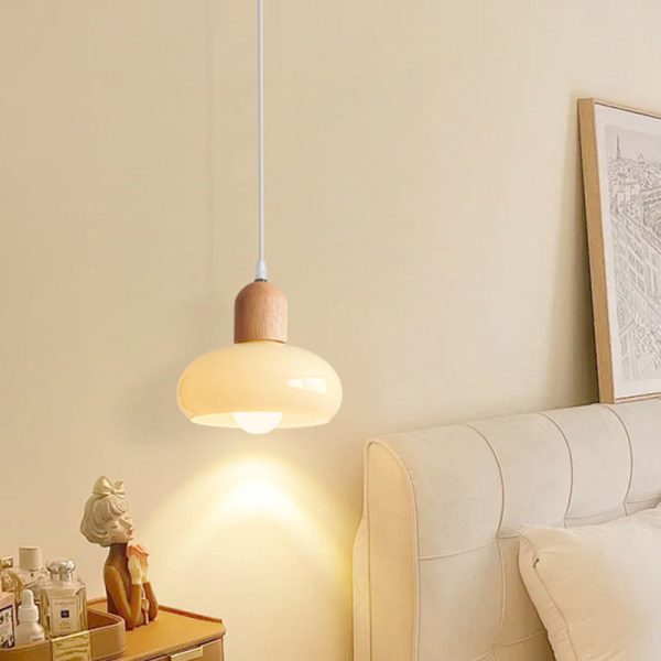 Contemporary Nordic Round Wood Glass 1-Light Pendant Light For Living Room - Image 10