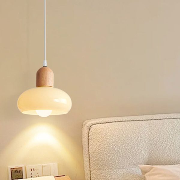 Contemporary Nordic Round Wood Glass 1-Light Pendant Light For Living Room - Image 11