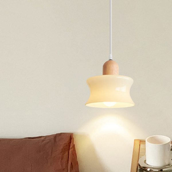 Contemporary Nordic Round Wood Glass 1-Light Pendant Light For Living Room - Image 12