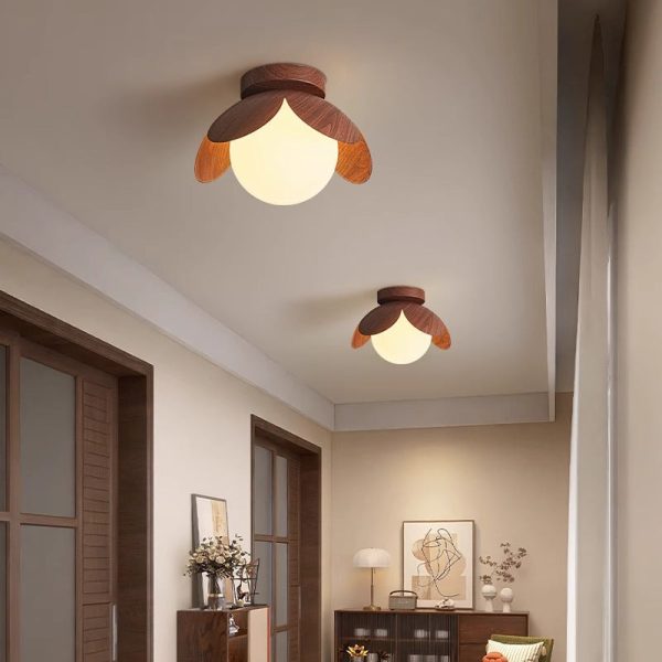 Traditional Japanese Globe Iron Glass 1-Light Semi-Flush Mount Ceiling Light For Living Room - Image 2